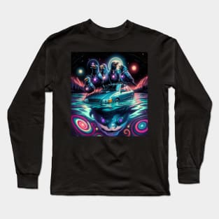 90's style crows laughing shark underneath car Long Sleeve T-Shirt